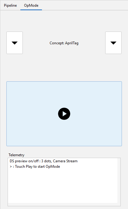 The OpMode selection and control panel as depicted in VisionBench